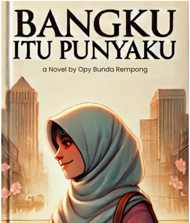 This is the cover of a book titled "BANGKU ITU PUNYAKU" by Opy Bunda Rempong, featuring an illustration of a smiling young woman wearing a hijab with a cityscape background.
